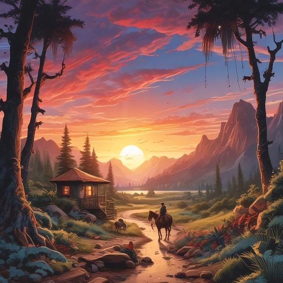 Sunset Landscape Art Print - Picture 1 of 1